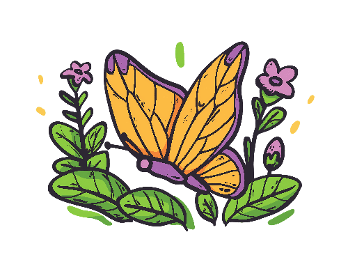 Colorful Butterfly Vector with Flowers and Leaves