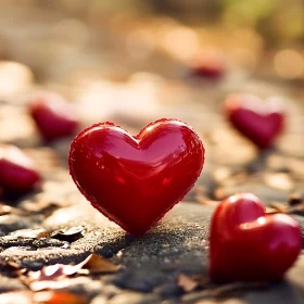 Red Hearts on Stone