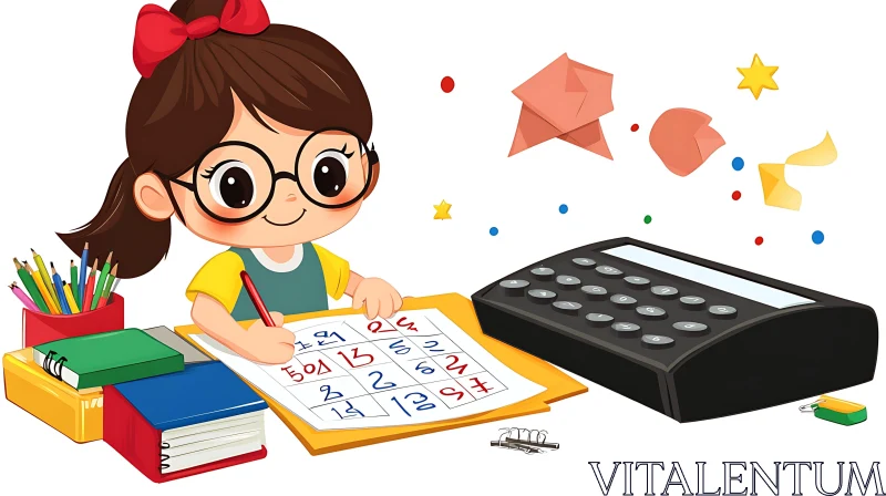Girl with Glasses Doing Math