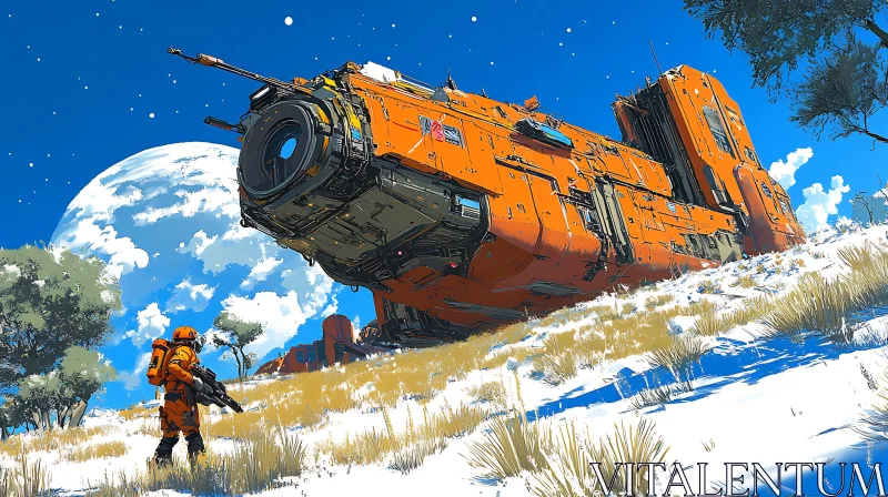 Astronaut and Spaceship on Distant Planet