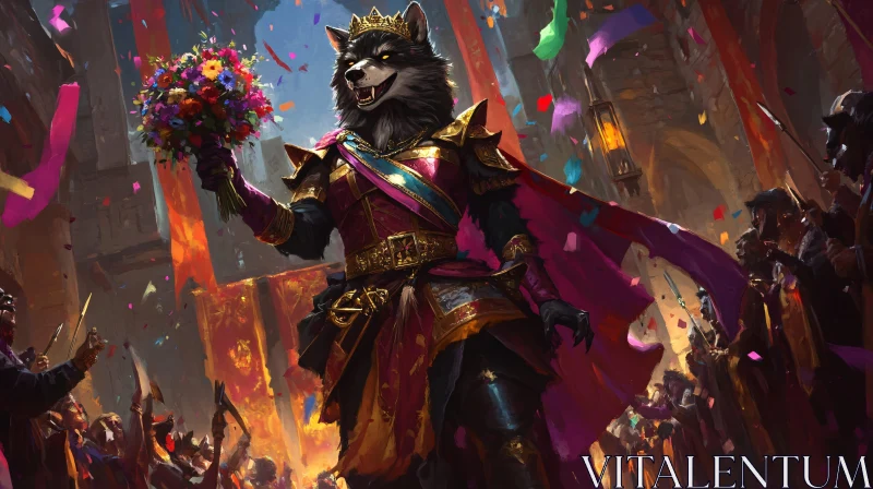 Regal Wolf Celebrated with Flowers
