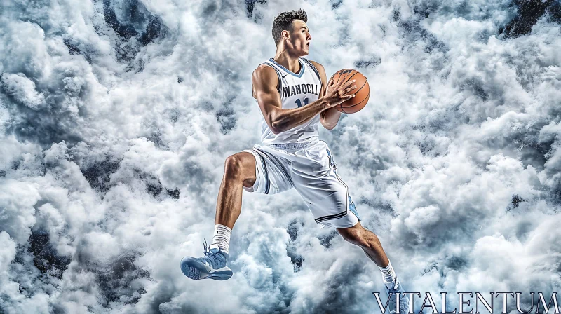 A basketball player  Mid-Air