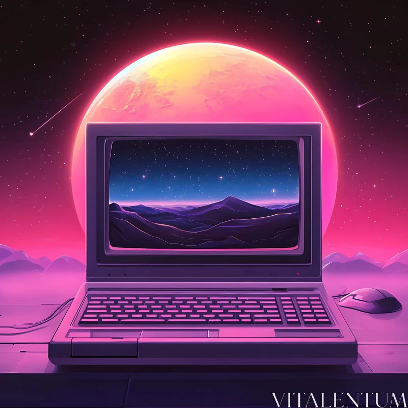 Retro Futuristic Computer in Alien Landscape