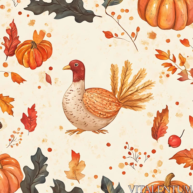 Autumn Harvest Turkey and Pumpkins Design