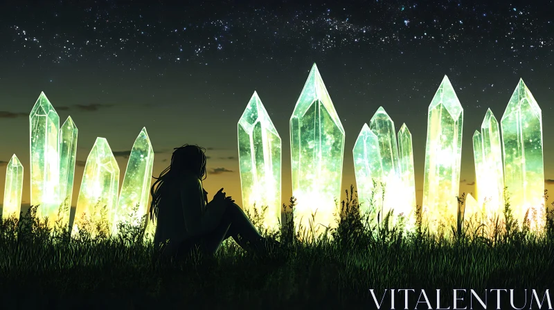 Silhouette with Crystals Under Stars