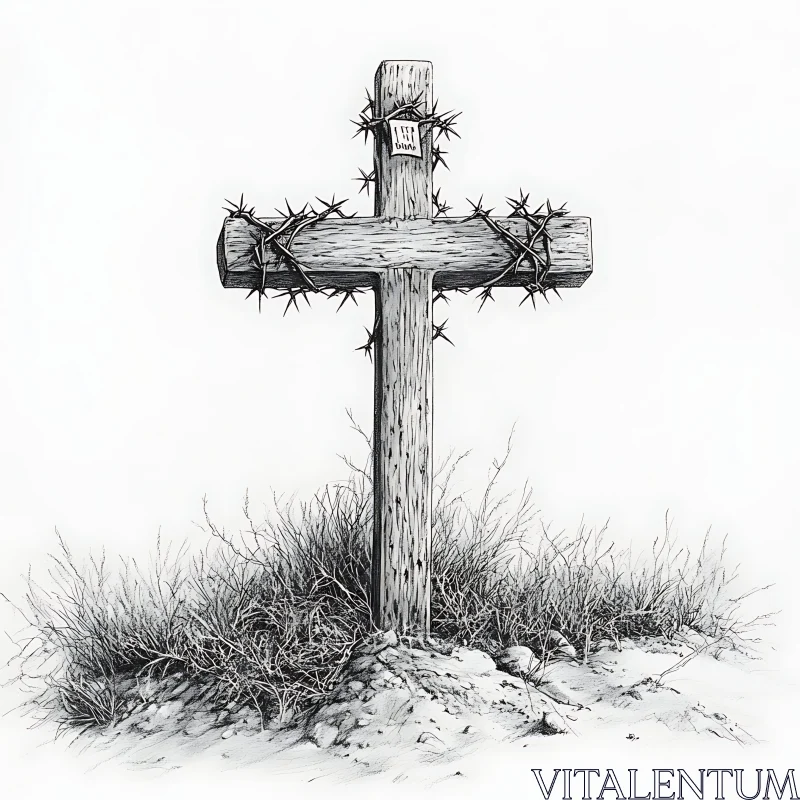 Monochrome Cross with Thorns