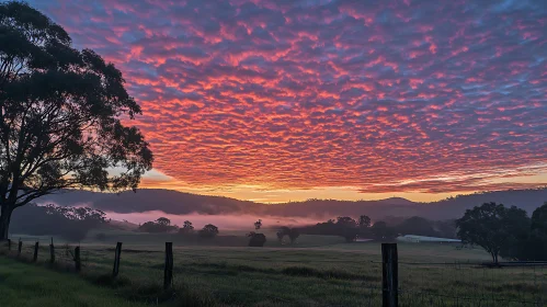 Sunset Landscape with Pink Clouds
