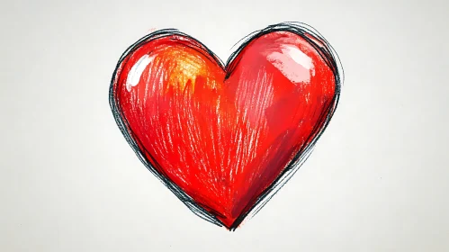 Crimson Heart Drawing with Bold Outlines