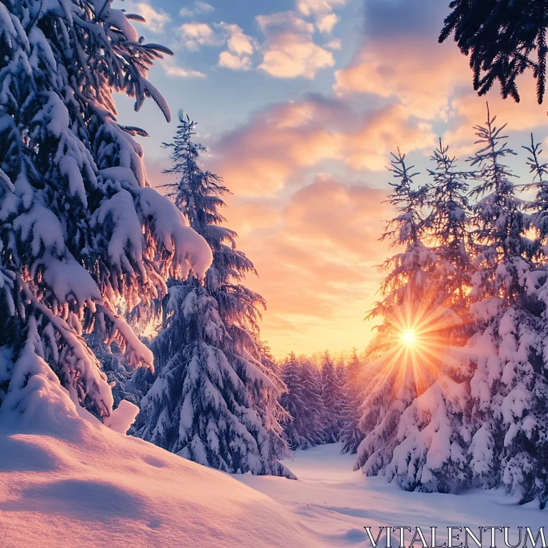 Snowy Trees at Sunset