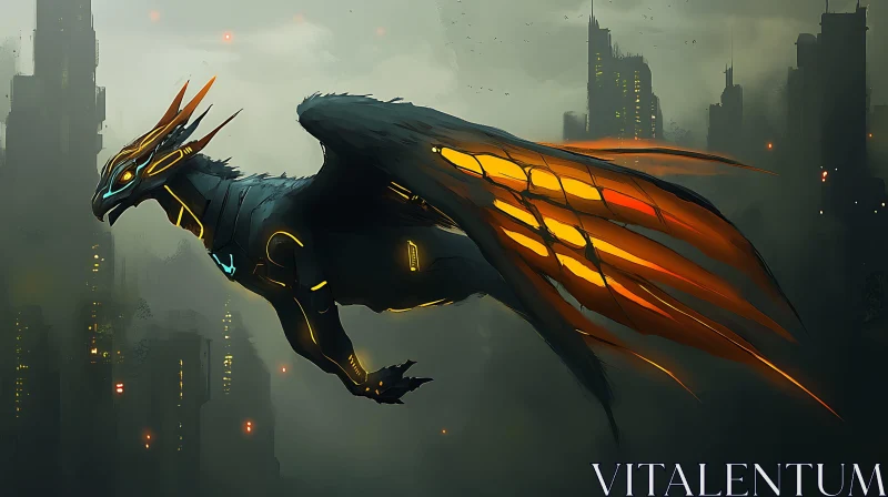 Cybernetic Dragon in Urban Flight