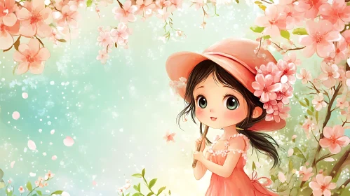 Springtime Girl with Floral Hat