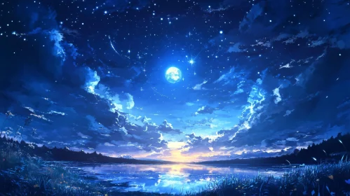 Serene Lake Under the Starry Night Sky