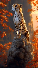Cheetah on Rock in Autumn