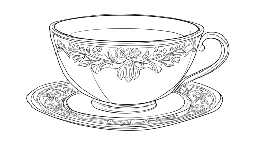Vintage Tea Cup Line Art