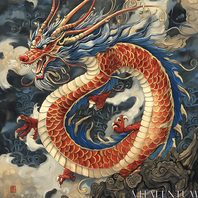 Crimson Dragon in the Clouds