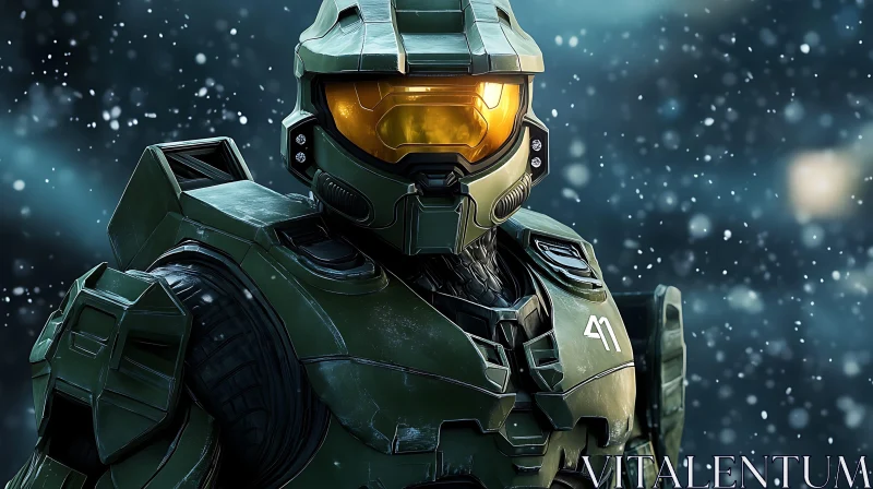 Futuristic Armored Warrior in Snow AI Image