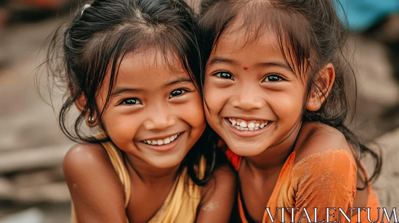 Joyful Childhood: A Portrait of Two Smiling Girls