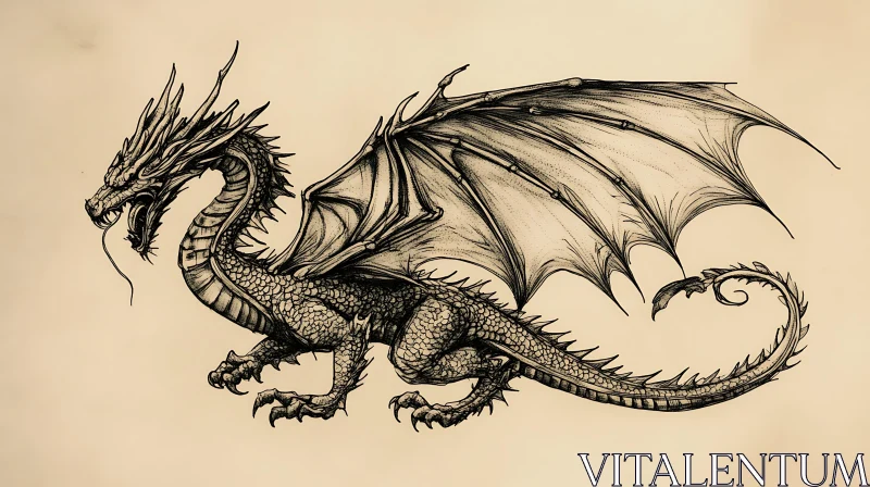 Monochrome Dragon Sketch Art