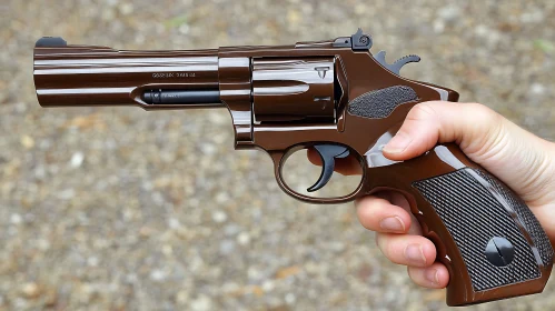 Hand Holding Polished Brown Revolver