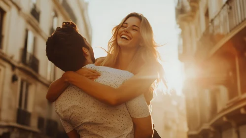Couple's Joyful Moment in City