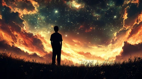Silhouette Under a Starry Sky
