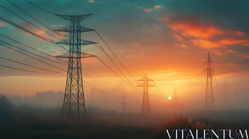 Ethereal Sunset Over Industrial Landscape AI Image