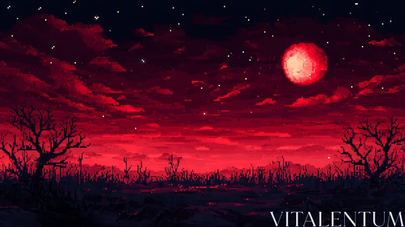 Crimson Lunar Pixel Art Scene