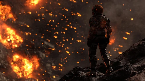 Fiery Expanse: Astronaut's Silent Vigil