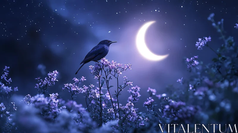 Bird and Moonlit Flowers