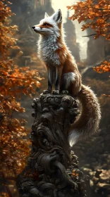 Regal Fox Encircled by Autumn Leaves