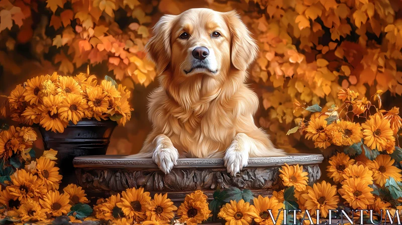 Golden Canine in Fall Setting AI Image