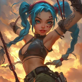Fantasy Girl with Braids and Tattoos