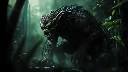Mystical Werewolf Creature in Dark Forest