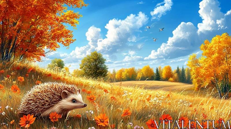 Hedgehog in Colorful Meadow