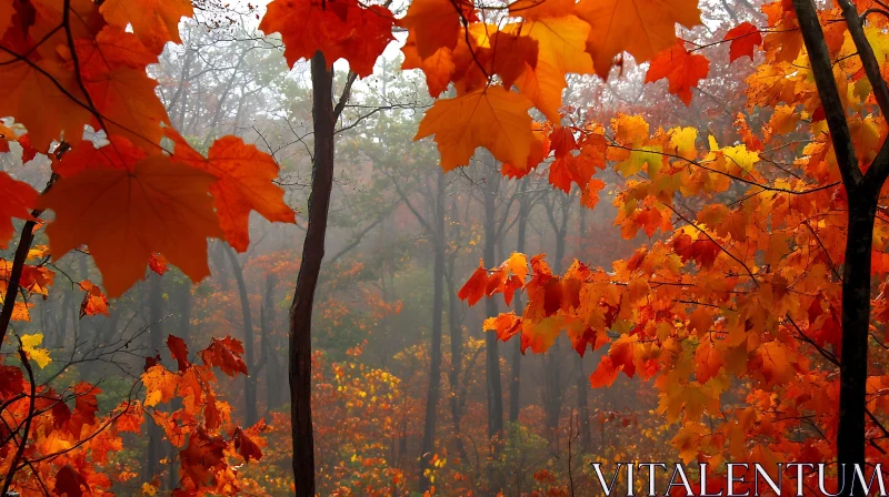 Maple Leaves in Misty Woods
