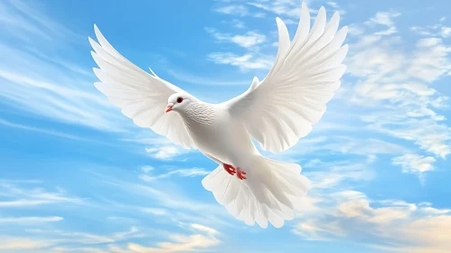 White Dove Soaring in Blue Sky