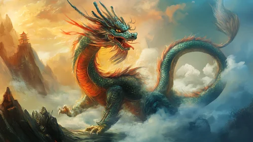 Chinese Dragon in Mystical Landscape
