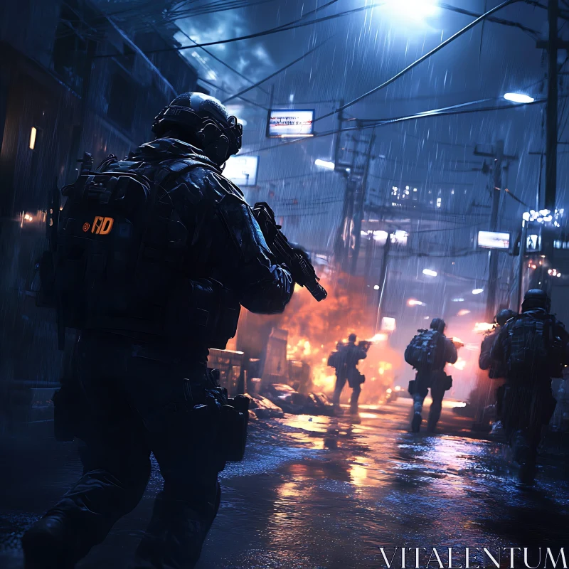 AI ART Urban Warfare in the Rain