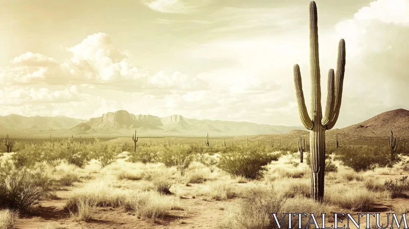 Arid Desert Scene with Mountain Backdrop AI Image