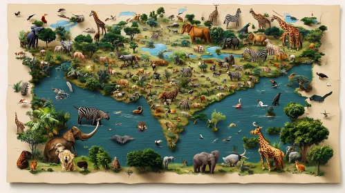 Illustrated Animal Map: A World of Wildlife