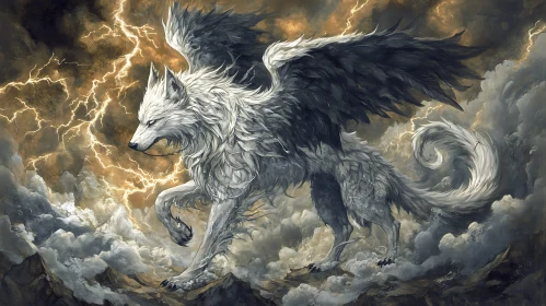 Fantasy Art of a Winged Wolf