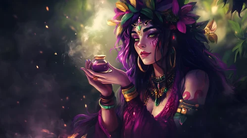Mystic Woman Holding Potion Art