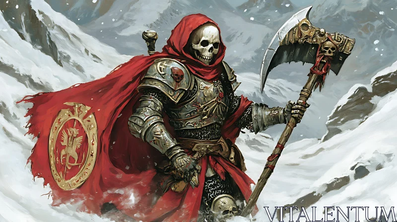 Skeletal Knight in Snowy Battleground AI Image