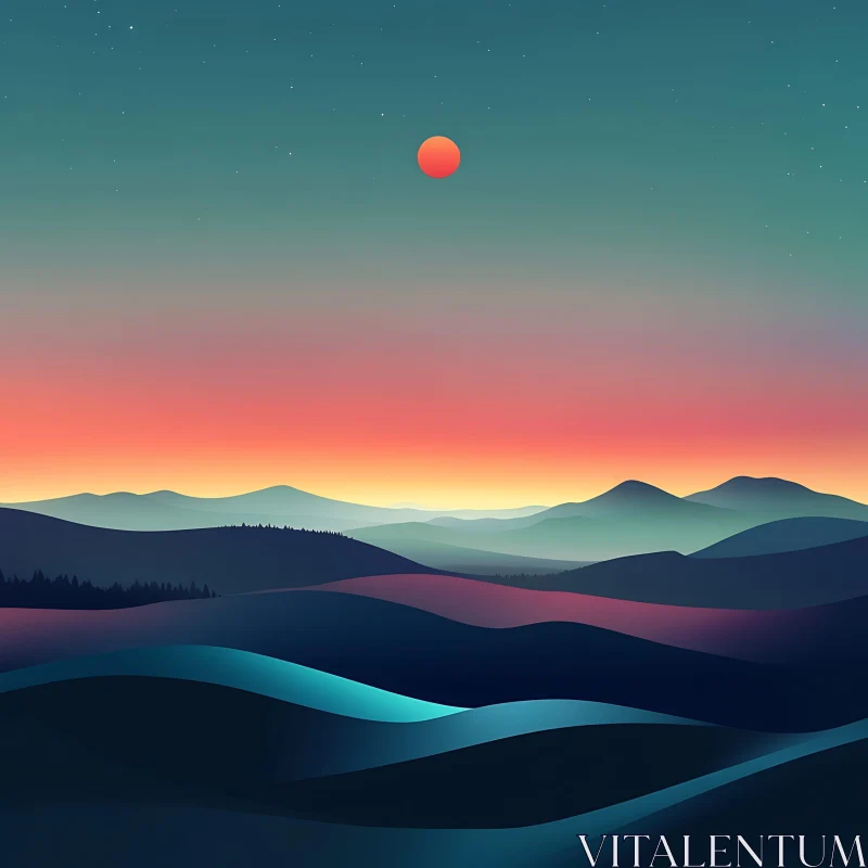 Minimalist Mountain Sunset Scene