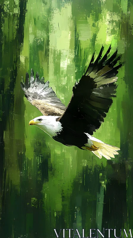 Eagle Soaring Through Green Forest