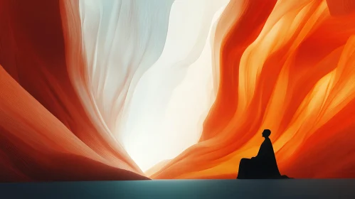 Contemplative Silhouette Amidst Abstract Forms