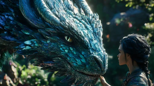 Serene Encounter: Dragon and Human Connection