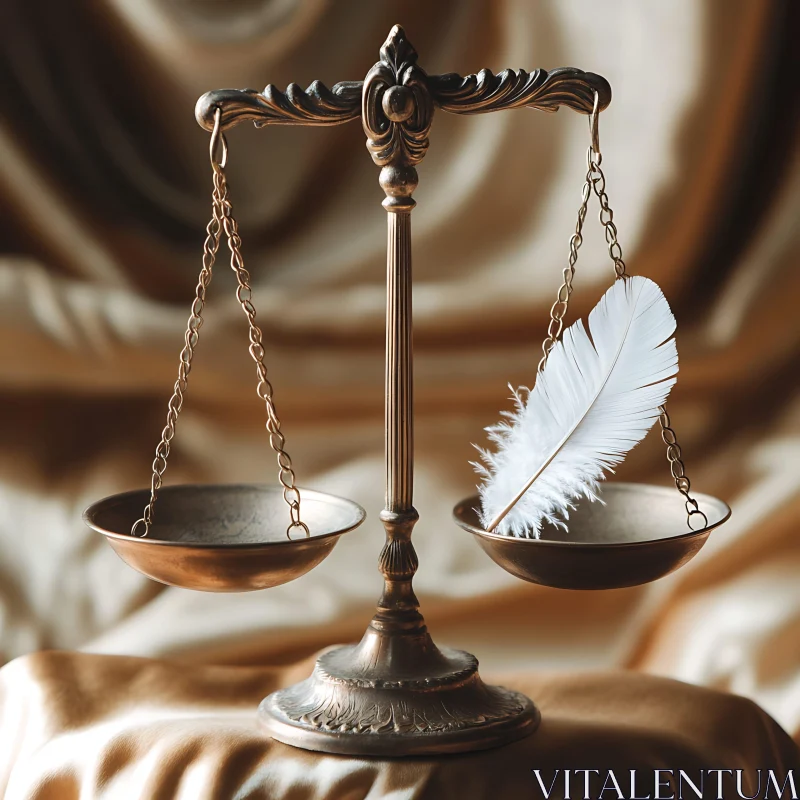 Antique Bronze Balance Scale with White Feather