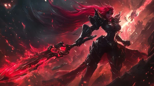Armored Warrior in a Fiery Landscape