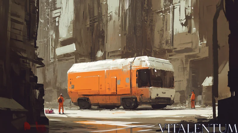 Orange Vehicle in Cityscape
